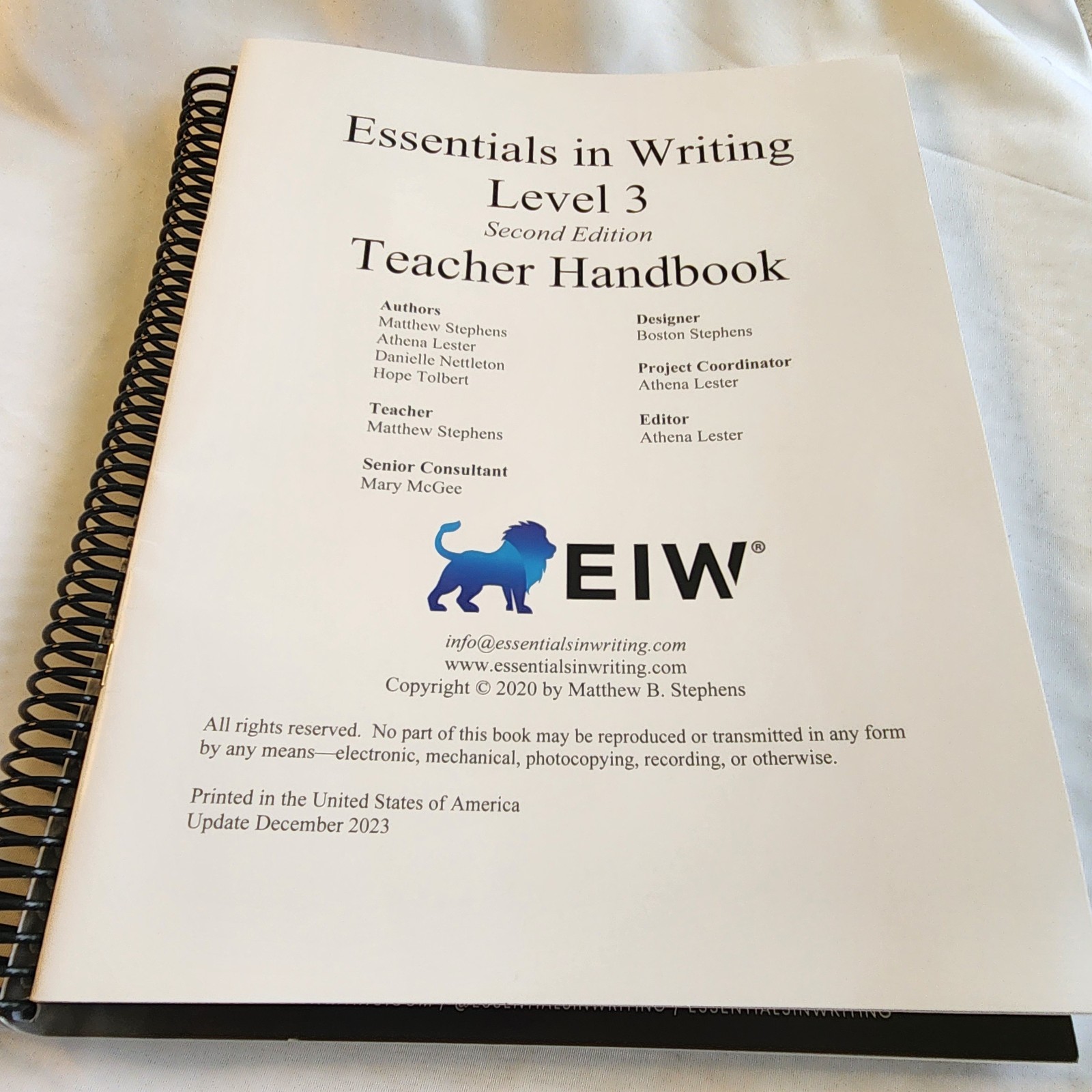 Essentials In Writing Level 3 Assessment Book And Answer Key Homeschool English