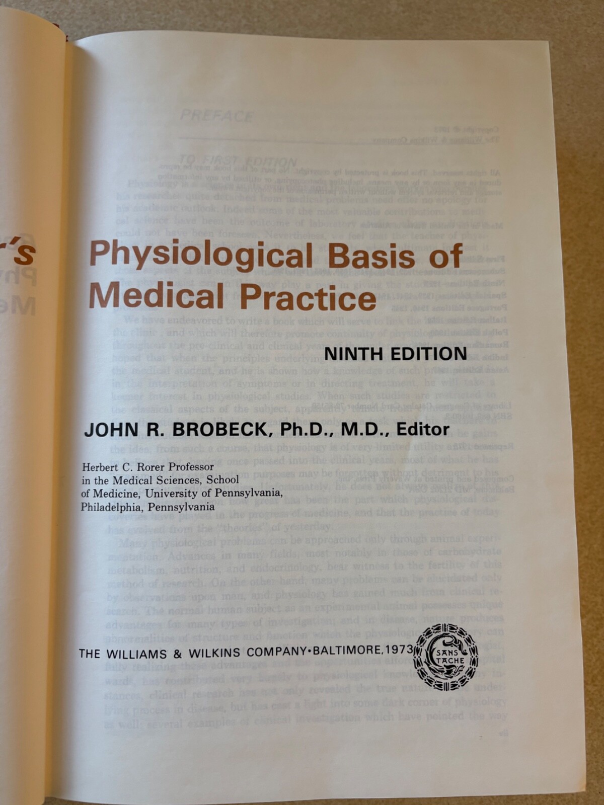 Best & Taylor’s Physiological Basis Of Medical Practice 9th Ed 1973 John Brobeck
