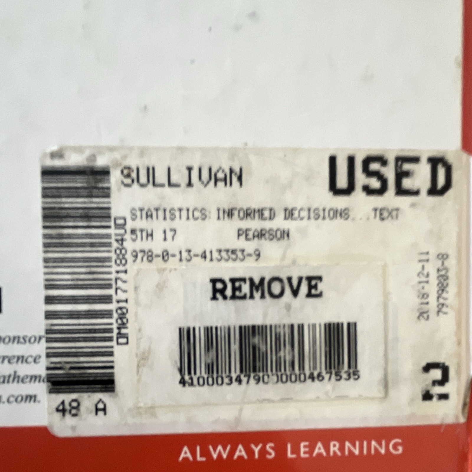 Pearson Statistics: Informed Decisions Using Data 5th HC 2017 Sullivan III